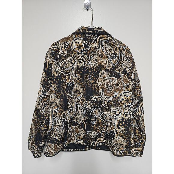 Requirements Woman Large quilted animal print floral black zip up blazer jacket - Picture 4 of 9